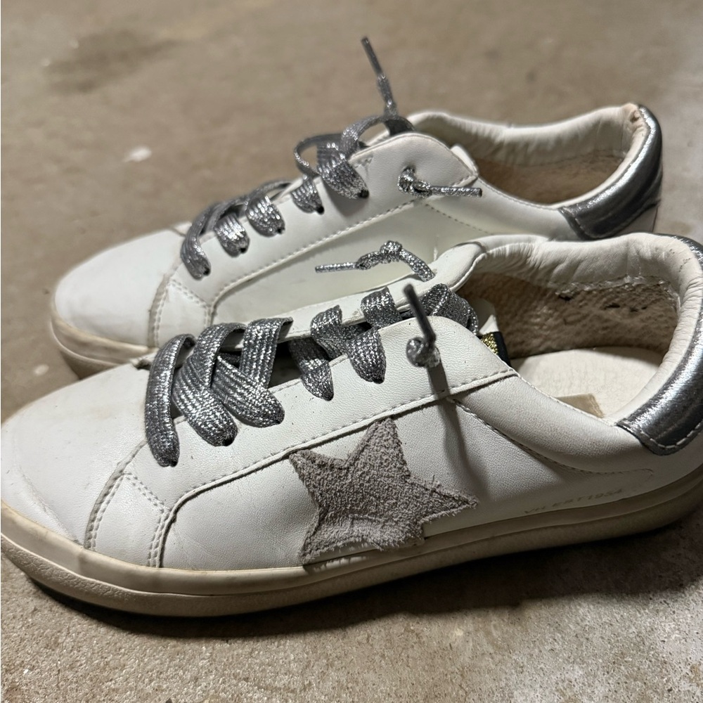 Women’s  White and Silver Star Sneakers